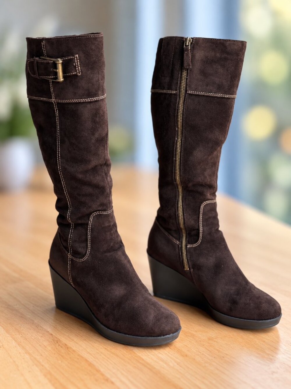 Cole Haan Brown Suede Waterproof Wedge Knee High Boots 6.5 - Picture 14 of 16